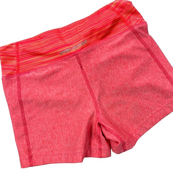 Under Armour Mid Rise Shorts Pink Orange HeatGear Shorty Compression Tight XS - Picture 2 of 10